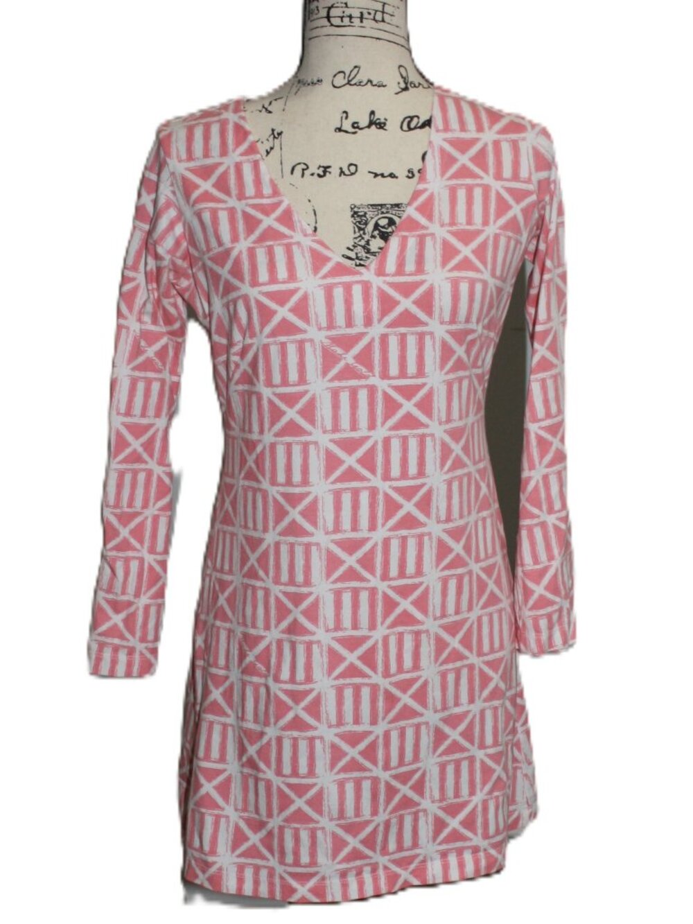 Mahi Gold - Three Quarter Sleeve Pink Cotton Dress, Size Medium